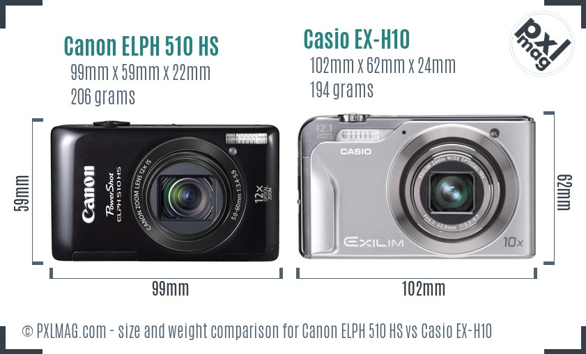 Canon ELPH 510 HS vs Casio EX-H10 size comparison