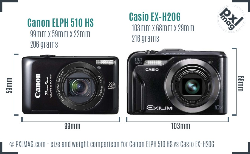 Canon ELPH 510 HS vs Casio EX-H20G size comparison