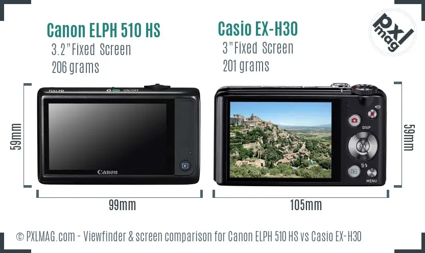 Canon ELPH 510 HS vs Casio EX-H30 Screen and Viewfinder comparison