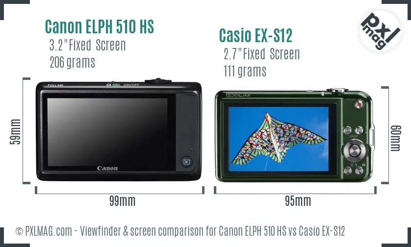 Canon ELPH 510 HS vs Casio EX-S12 Screen and Viewfinder comparison