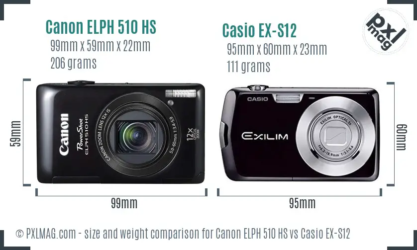 Canon ELPH 510 HS vs Casio EX-S12 size comparison