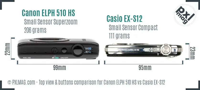 Canon ELPH 510 HS vs Casio EX-S12 top view buttons comparison