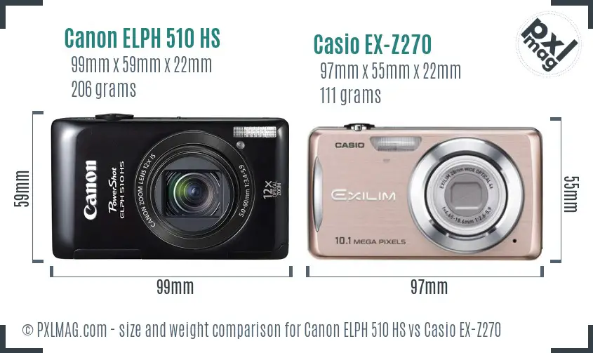 Canon ELPH 510 HS vs Casio EX-Z270 size comparison