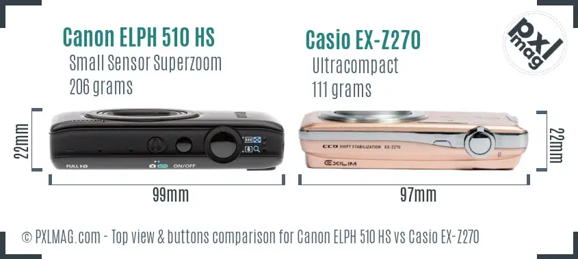 Canon ELPH 510 HS vs Casio EX-Z270 top view buttons comparison