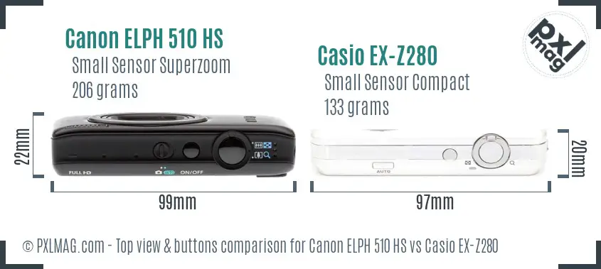 Canon ELPH 510 HS vs Casio EX-Z280 top view buttons comparison