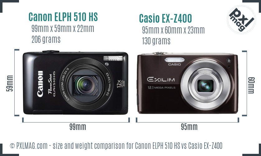 Canon ELPH 510 HS vs Casio EX-Z400 size comparison Canon ELPH 510 HS vs Casio EX-Z400 size comparison