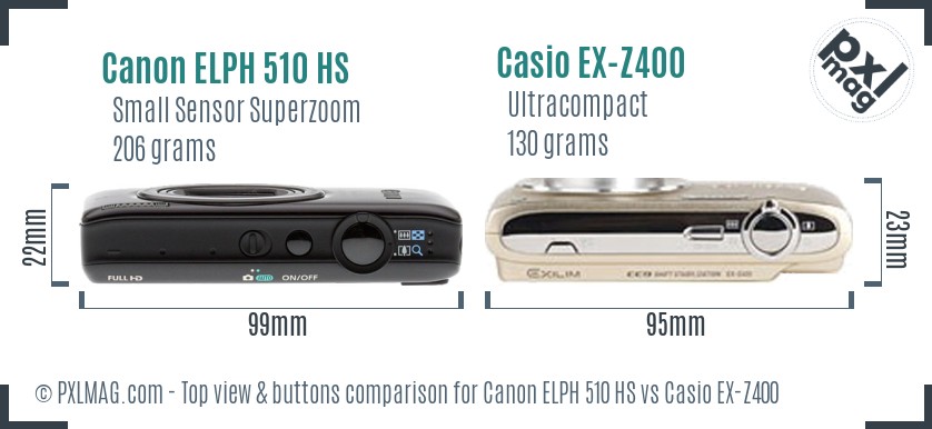 Canon ELPH 510 HS vs Casio EX-Z400 top view buttons comparison