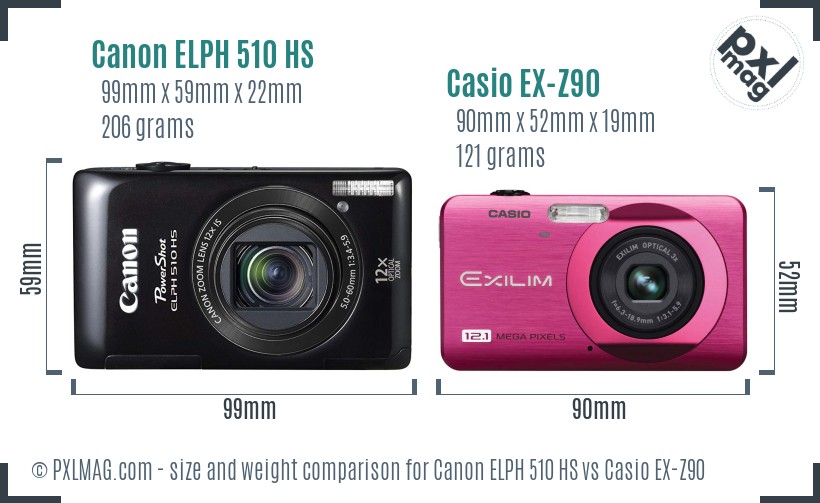 Canon ELPH 510 HS vs Casio EX-Z90 size comparison Canon ELPH 510 HS vs Casio EX-Z90 size comparison