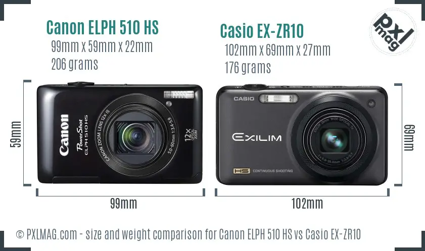 Canon ELPH 510 HS vs Casio EX-ZR10 size comparison