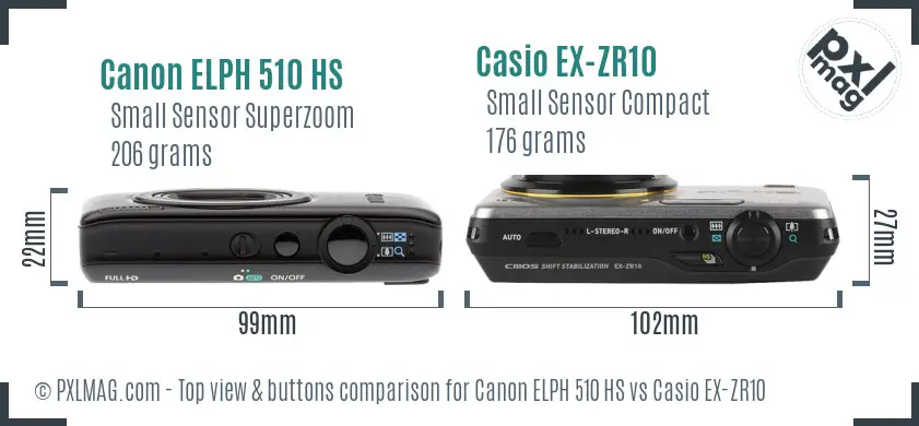 Canon ELPH 510 HS vs Casio EX-ZR10 top view buttons comparison