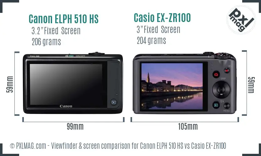 Canon ELPH 510 HS vs Casio EX-ZR100 Screen and Viewfinder comparison