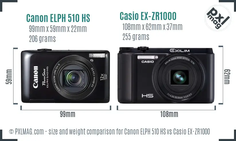 Canon ELPH 510 HS vs Casio EX-ZR1000 size comparison