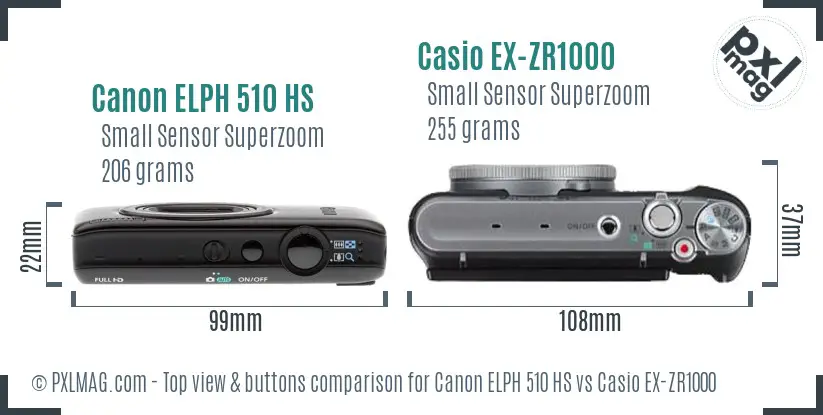 Canon ELPH 510 HS vs Casio EX-ZR1000 top view buttons comparison