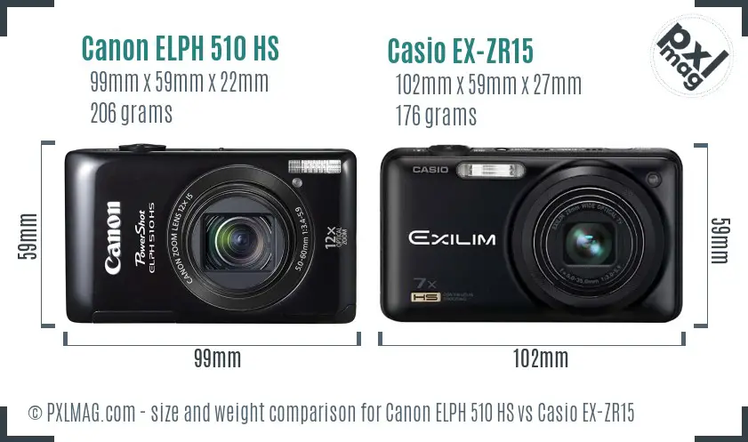 Canon ELPH 510 HS vs Casio EX-ZR15 size comparison