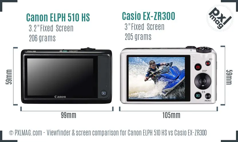 Canon ELPH 510 HS vs Casio EX-ZR300 Screen and Viewfinder comparison Canon ELPH 510 HS vs Casio EX-ZR300 Screen and Viewfinder comparison
