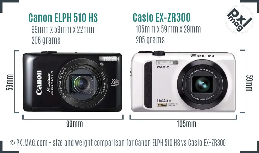 Canon ELPH 510 HS vs Casio EX-ZR300 size comparison Canon ELPH 510 HS vs Casio EX-ZR300 size comparison