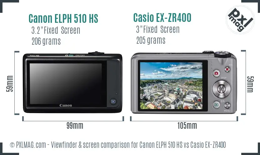 Canon ELPH 510 HS vs Casio EX-ZR400 Screen and Viewfinder comparison Canon ELPH 510 HS vs Casio EX-ZR400 Screen and Viewfinder comparison