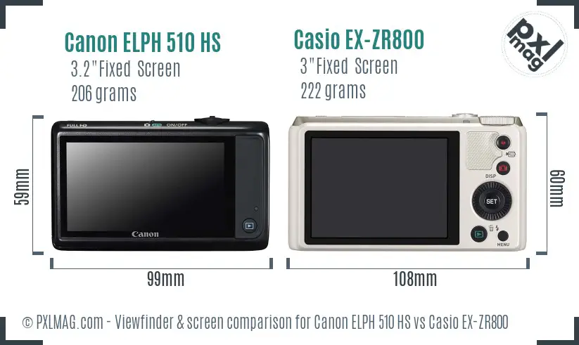 Canon ELPH 510 HS vs Casio EX-ZR800 Screen and Viewfinder comparison Canon ELPH 510 HS vs Casio EX-ZR800 Screen and Viewfinder comparison