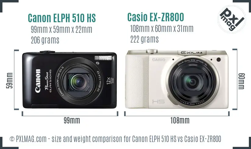 Canon ELPH 510 HS vs Casio EX-ZR800 size comparison Canon ELPH 510 HS vs Casio EX-ZR800 size comparison