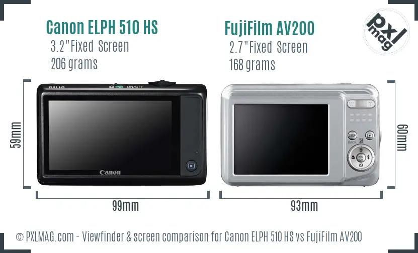 Canon ELPH 510 HS vs FujiFilm AV200 Screen and Viewfinder comparison