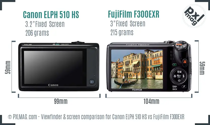 Canon ELPH 510 HS vs FujiFilm F300EXR Screen and Viewfinder comparison