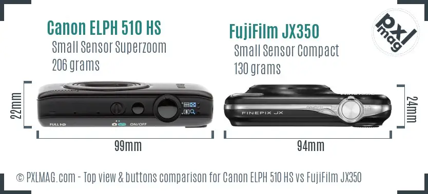 Canon ELPH 510 HS vs FujiFilm JX350 top view buttons comparison