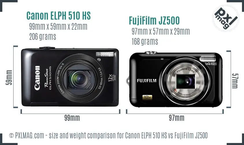 Canon ELPH 510 HS vs FujiFilm JZ500 size comparison