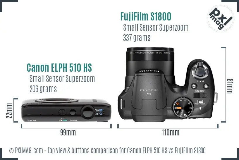 Canon ELPH 510 HS vs FujiFilm S1800 top view buttons comparison