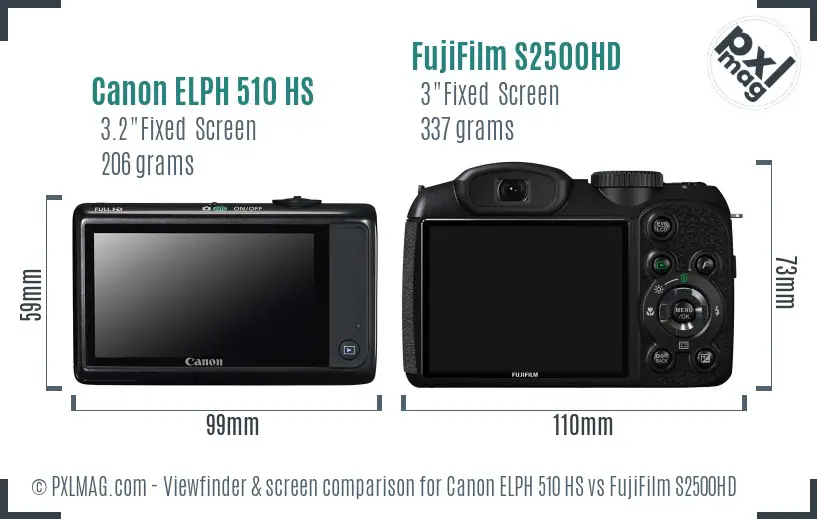 Canon ELPH 510 HS vs FujiFilm S2500HD Screen and Viewfinder comparison