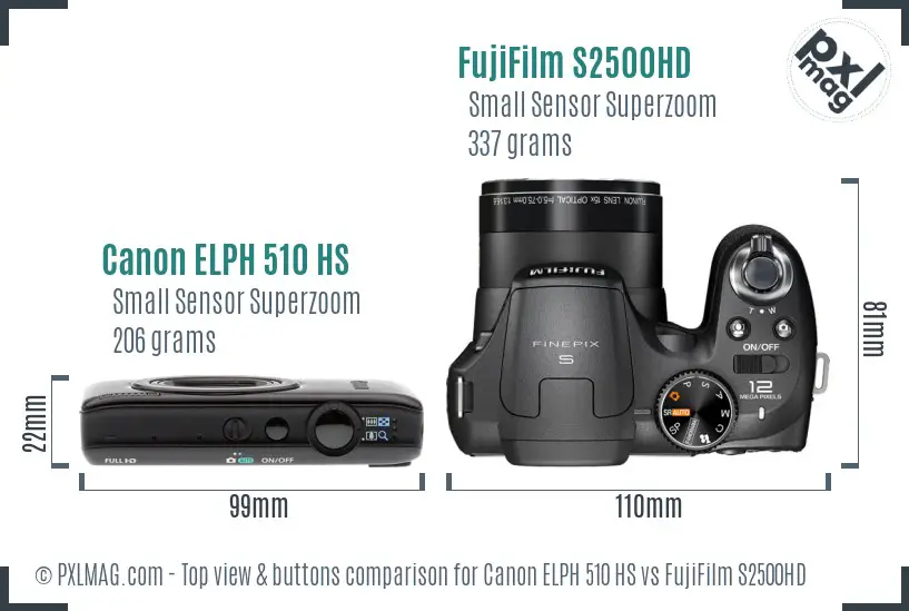 Canon ELPH 510 HS vs FujiFilm S2500HD top view buttons comparison
