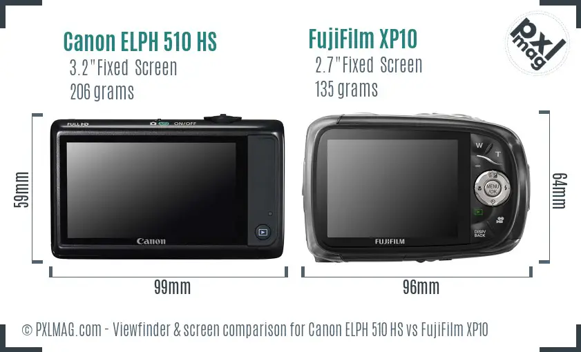 Canon ELPH 510 HS vs FujiFilm XP10 Screen and Viewfinder comparison