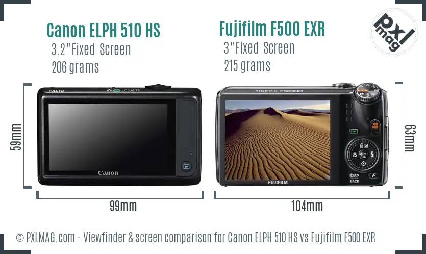 Canon ELPH 510 HS vs Fujifilm F500 EXR Screen and Viewfinder comparison