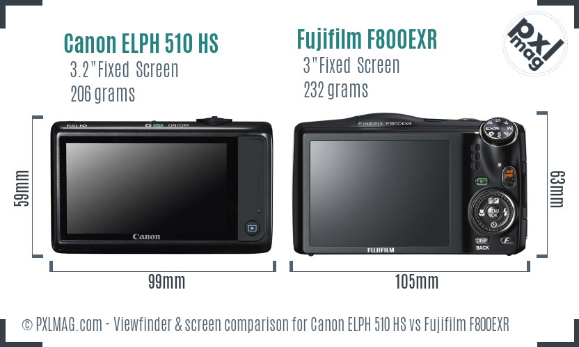 Canon ELPH 510 HS vs Fujifilm F800EXR Screen and Viewfinder comparison