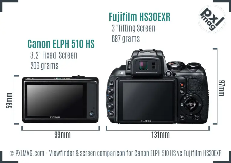 Canon ELPH 510 HS vs Fujifilm HS30EXR Screen and Viewfinder comparison