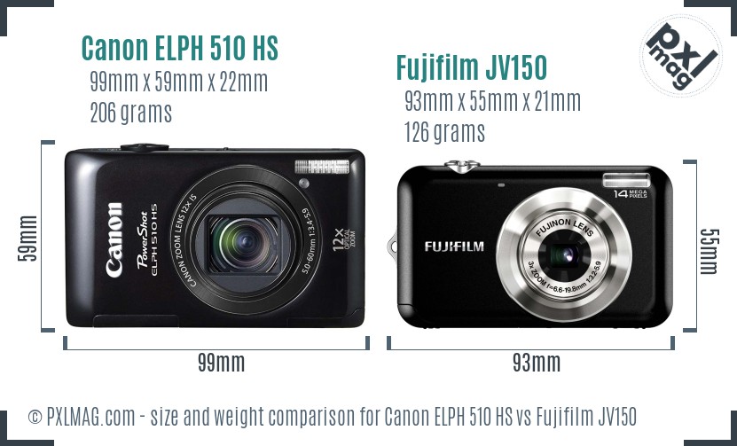 Canon ELPH 510 HS vs Fujifilm JV150 size comparison Canon ELPH 510 HS vs Fujifilm JV150 size comparison