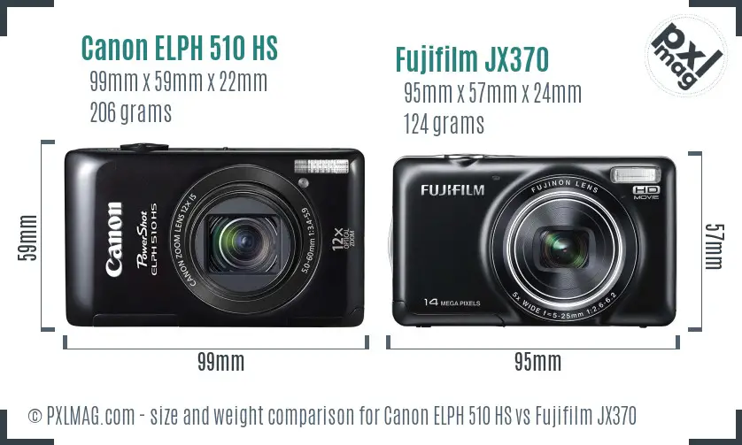 Canon ELPH 510 HS vs Fujifilm JX370 size comparison