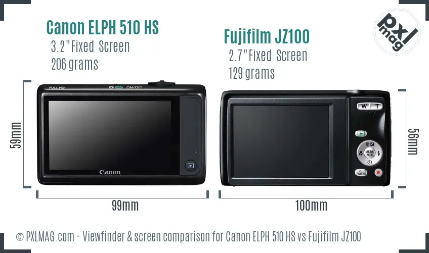 Canon ELPH 510 HS vs Fujifilm JZ100 Screen and Viewfinder comparison