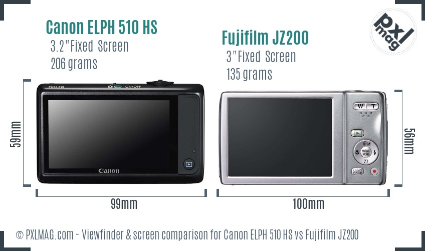 Canon ELPH 510 HS vs Fujifilm JZ200 Screen and Viewfinder comparison