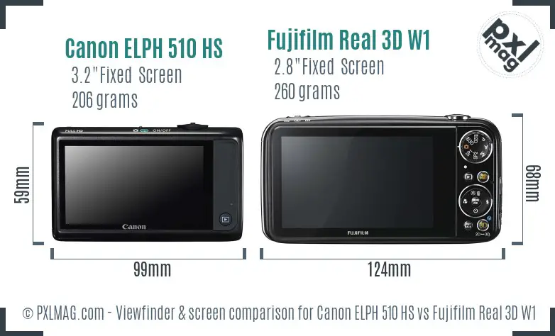 Canon ELPH 510 HS vs Fujifilm Real 3D W1 Screen and Viewfinder comparison