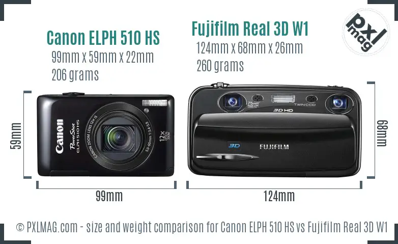 Canon ELPH 510 HS vs Fujifilm Real 3D W1 size comparison