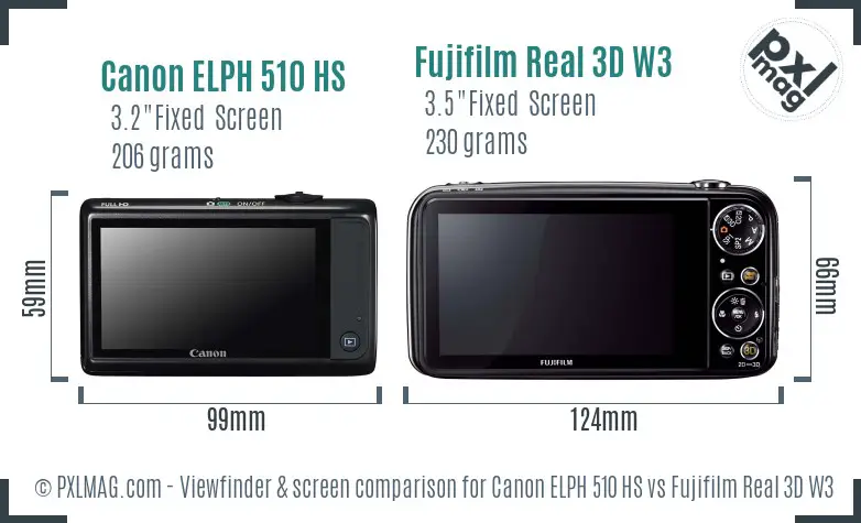 Canon ELPH 510 HS vs Fujifilm Real 3D W3 Screen and Viewfinder comparison Canon ELPH 510 HS vs Fujifilm Real 3D W3 Screen and Viewfinder comparison
