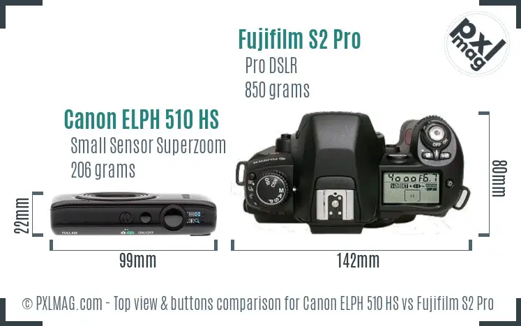 Canon ELPH 510 HS vs Fujifilm S2 Pro top view buttons comparison