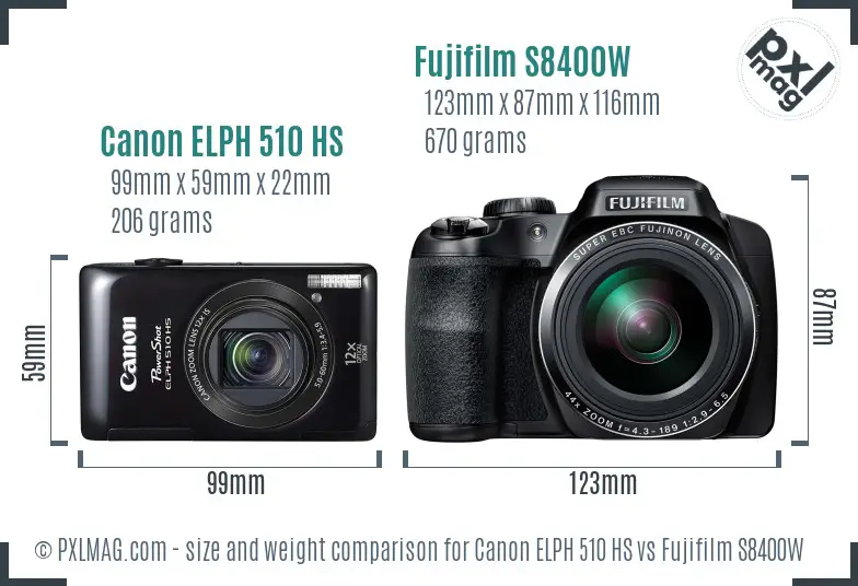Canon ELPH 510 HS vs Fujifilm S8400W size comparison Canon ELPH 510 HS vs Fujifilm S8400W size comparison