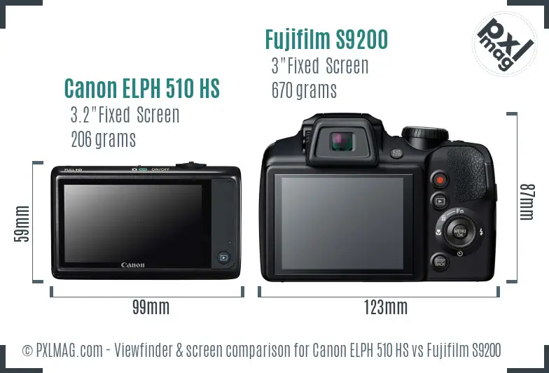 Canon ELPH 510 HS vs Fujifilm S9200 Screen and Viewfinder comparison