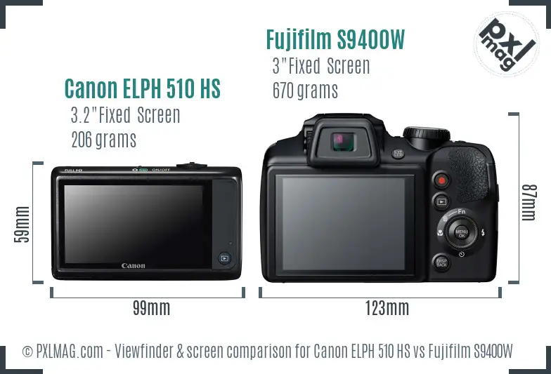 Canon ELPH 510 HS vs Fujifilm S9400W Screen and Viewfinder comparison