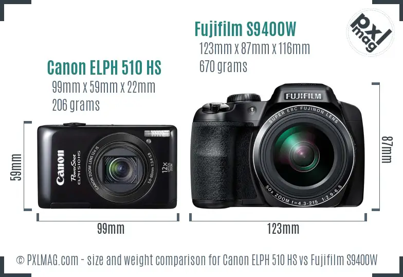 Canon ELPH 510 HS vs Fujifilm S9400W size comparison