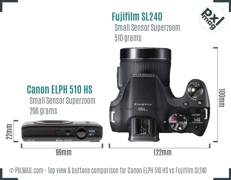 Canon ELPH 510 HS vs Fujifilm SL240 top view buttons comparison