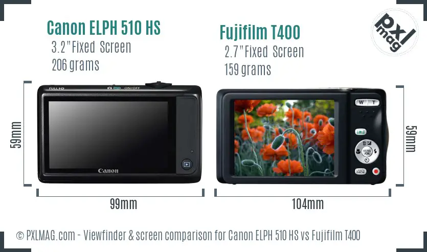 Canon ELPH 510 HS vs Fujifilm T400 Screen and Viewfinder comparison