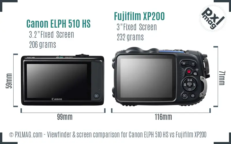 Canon ELPH 510 HS vs Fujifilm XP200 Screen and Viewfinder comparison
