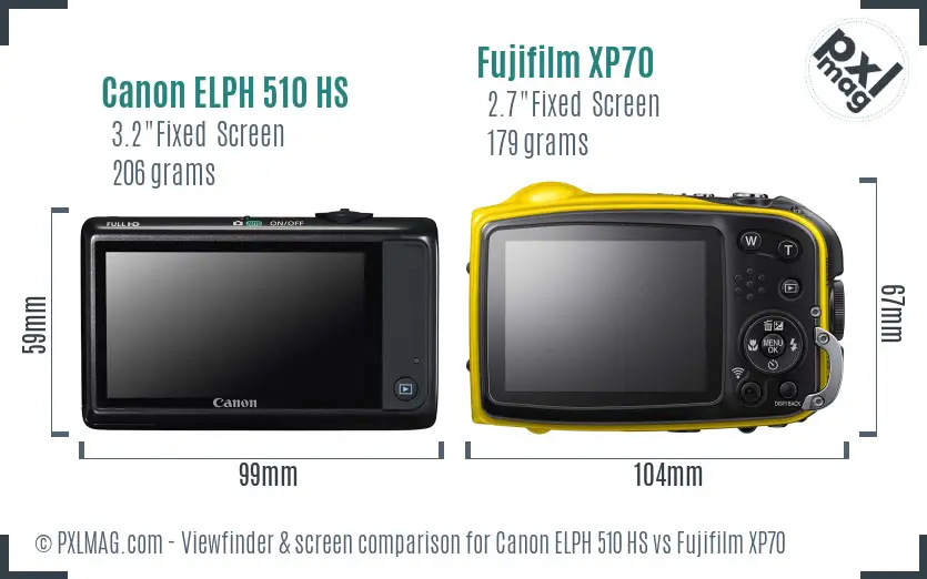 Canon ELPH 510 HS vs Fujifilm XP70 Screen and Viewfinder comparison